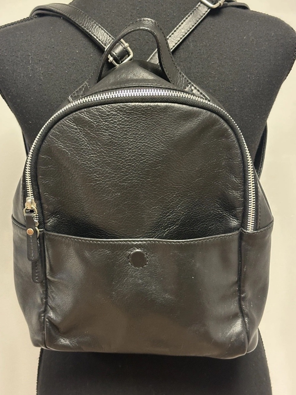 AMERICAN EAGLE Black Italian Leather Small Backpack Made In Italy